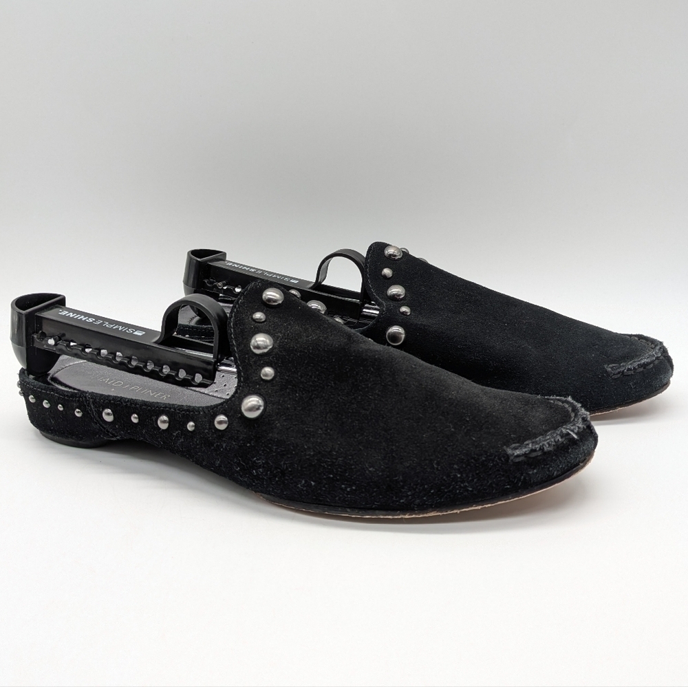 Donald J Pliner Bayez Black Silver Studded Slip On Leather Flat Shoe 8